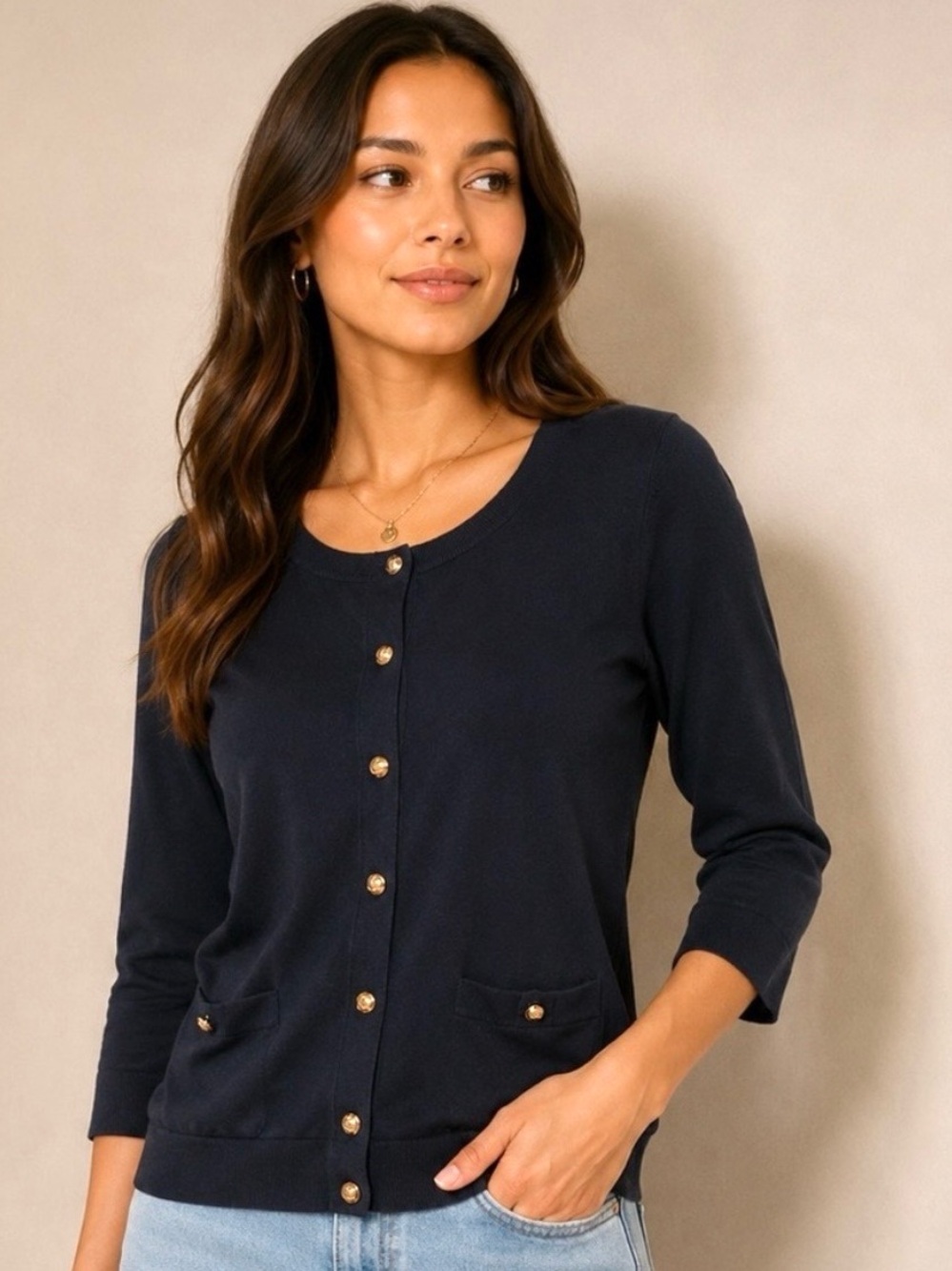 Talbots Patch Pocket Cardigan Sweater Women’s Size S Gold Buttons Lightweight